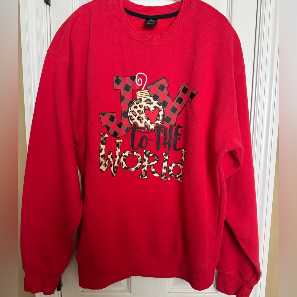 WinWin Red and Leopard Christmas “Joy to the World” Sweatshirt